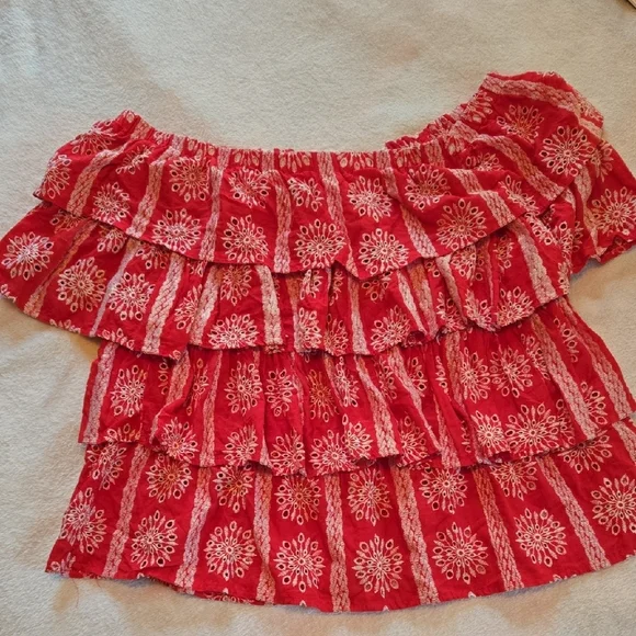 SEEN N BE SEEN 2X EMBROIDERED TIERED BLOUSE ROMANTIC WHIMSY FLORAL TOP SO GOOD!! - Picture 6 of 9